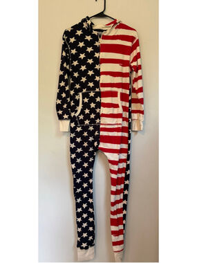 Lazy One Stars & Stripes American Flag Adult Onesie Size M 4th of July